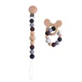 Baby pacifier clip with beech wood bear teether and silicone beads in neutral grey tones - Bear Teether And Clip Combo