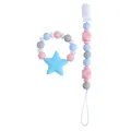 Baby silicone pacifier clip and star teether bracelet set in macaron pink and blue - Blue Chain And Star Teether