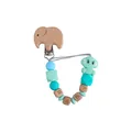 Beech wood elephant pacifier clip with BABY letters and mint green silicone teether - Green Pacifier Chain