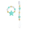 Mint green silicone baby pacifier clip and star teether bracelet set on white background - Green Chain And Star Teether
