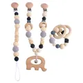 Baby teething set with elephant wood teether, grey silicone beads and rattle rings - Elephant Set