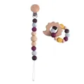 Hedgehog wooden baby teether toy set with silicone pacifier clip in burgundy and marble grey - Hedgehog Set