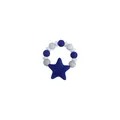 Navy blue silicone star teether ring with blue, white, and grey sensory beads for babies - Royal Blue Star Teether Bracelet