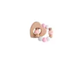 Pink and grey silicone beads with beech wood heart teether for baby soothing - Heart Teether