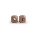 Natural beech wood alphabet bead featuring a carved letter T for DIY baby pacifier clips - Letter T