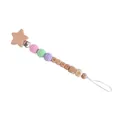 Sujeta chupete de madera de haya con cuentas de ganchillo y letras del nombre BABY - Estilo Estrella Rosa y Verde