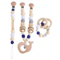 Blue and grey silicone baby rattle set with wooden whale pendant and crochet beads - Whale Set