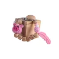 Pink knit pig pacifier clip with baby wooden beads and silicone feather pendant - Pink Pig