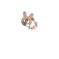 Pink rabbit wooden teething ring with silicone beads and paci clip for infant sensory play - Rabbit Teether