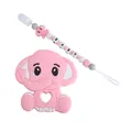 Massaggiagengive a elefante rosa con catenella portaciuccio in silicone e perle BABY - Set / Rosa
