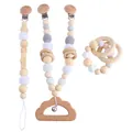 White and grey DIY baby pacifier clip set with wooden cloud teether and rattle ring - Cloud Set