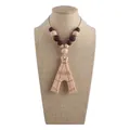 Handcrafted beech wood bird teething necklace with geometric engraved wood beads for babies - Necklace