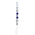 Baby pacifier clip with grey white and navy blue silicone beads and plastic clip - Royal Blue Beaded Pacifier Chain