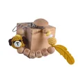 Beech wood pacifier clip with yellow dog crochet head and silicone feather teething toy - Ginger Dog