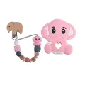 Pink silicone elephant baby teether with beech wood clip and BABY letter beads - Pink Jewelry Set