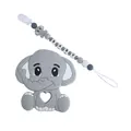 Massaggiagengive elefante in silicone grigio con catenella portaciuccio e perline baby - Set / Grigio