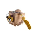 Handmade beech wood pacifier clip with crochet bear, yellow feather and baby letter beads - Ginger Bear