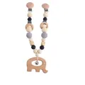 Baby pacifier clip with elephant wood teether, silicone beads and metallic bell - Elephant Stroller Hanging