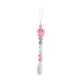 Pink elephant silicone pacifier clip with colorful beads and white plastic safety clasp - Pink Pacifier Clip