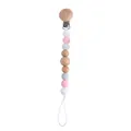 Pink and grey silicone beads with natural beech wood pacifier clip for infants - Heart Pacifier Clip