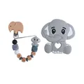 Grey elephant silicone teether with baby wooden letter beads and clip set - Grey Set