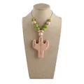 Cactus wooden nursing necklace with natural beech wood beads and green silicone accents - Teether Necklace