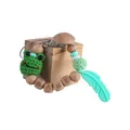 Green crochet frog pacifier clip with baby wooden beads and mint silicone leaves - Green Frog