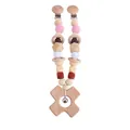DIY baby pacifier clip with pink crochet beads and wooden cross teether toy - Star Stroller Hanging