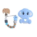 Elephant beech wood baby pacifier clip with silicone teething beads in blue - Blue Set