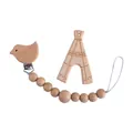Bird-shaped wooden baby pacifier clip and tent-shaped beech wood teether set - Pacifier Chain And Teether Set