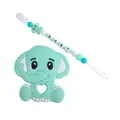 Set massaggiagengive a elefante in silicone verde menta con catenella portaciuccio - Set / Verde