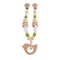 DIY baby stroller clip with green silicone beads and bird-shaped wooden pendant - Bird Stroller Hanging