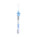Blue elephant silicone teething clip with morandi grey and blue beads for baby - Blue Pacifier Clip