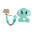Mint green elephant silicone teether and pacifier clip set with wooden baby beads - Green Zirconia Set