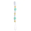 Silicone pacifier clip with mint green and yellow beads for baby teething relief - Green Beaded Pacifier Chain