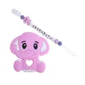 Set massaggiagengive elefante rosa in silicone con catenella portaciuccio personalizzabile - Set / Viola