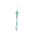 Mint green and grey silicone elephant pacifier clip with secure plastic duckbill buckle - Green Pacifier Chain