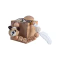 Handmade beech wood pacifier clip with crochet bear, baby letters, and silicone feather - Beige Bear