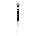 Baby pacifier clip with black and white silicone beads and secure iron metal clasp - Red Gold Flower