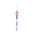 Pink silicone elephant baby pacifier clip with purple beads and white plastic clip - Purple Pacifier Clip