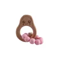 Pink silicone beads and avocado-shaped beech wood teething ring for infants - Pink