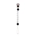 Pacifier clip with black and white silicone beads and secure metal buckle for babies - Beige Polka Dot