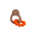Avocado beech wood baby teether with orange silicone beads for safe infant chewing - Orange
