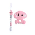 Pink elephant silicone teether toy and matching beaded pacifier clip set for babies - Pink Jewelry Set