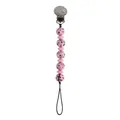 Schnullerkette mit Silikonperlen in Rosa und Terrazzo sowie Fußball-Metallclip - Rosa
