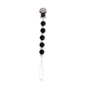 Silicone pacifier clip with black and white beads and durable metal fastener - US Size 6