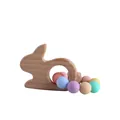 DIY beech wood rabbit teething ring with pastel silicone beads for infant gum relief - Rabbit