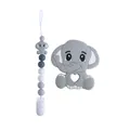 Silicone elephant teether and matching beaded pacifier clip set in grey and white - Grey Set