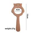 Beech wood owl baby rattle toy 15cm size and 27g weight details on white background - Owl
