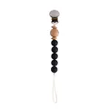 Baby pacifier clip with beech wood beads and black silicone beads on a metal clip - Natural Wood and Black Beads Style 7 (#7)